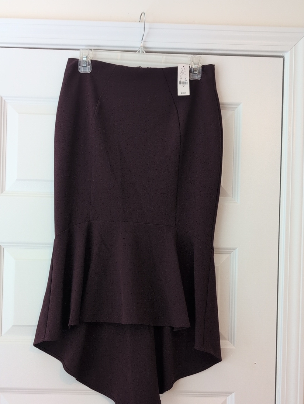 High-Low Peplum Pencil Skirt in Deep Plum